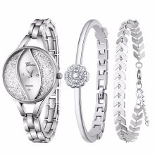 3PCS Charm Special Design Watch Gift Set Bracelet Quartz Watch Small Dial Golden Bracelets Gift Sets with Gift Box Wristwatch